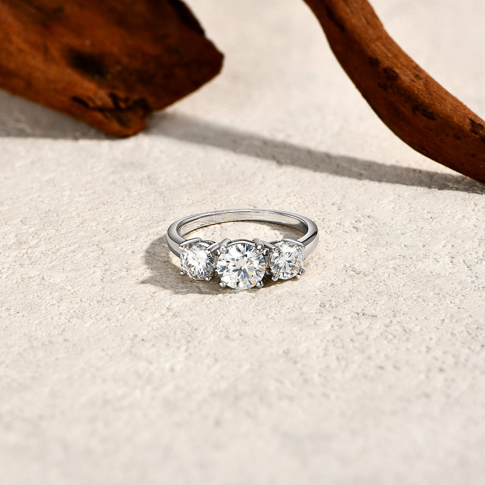 ATTAGEMS Three Round Cut Moissanite Rings S925 Sterling Silver 18K Gold Plated  image 3