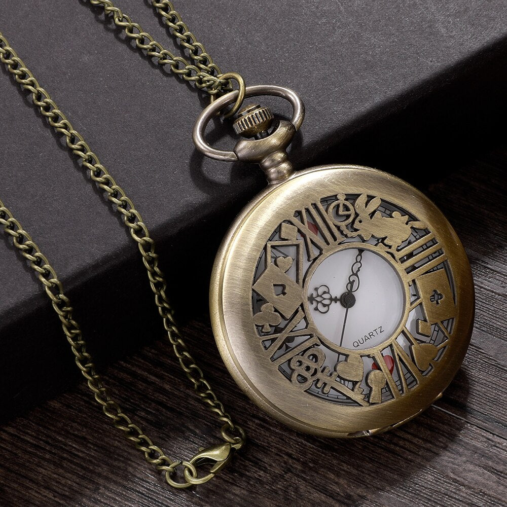 New Bronze Quartz Pocket Watch Retro Alice Theme Pocket Fob Watch Pendant Neckl image 6