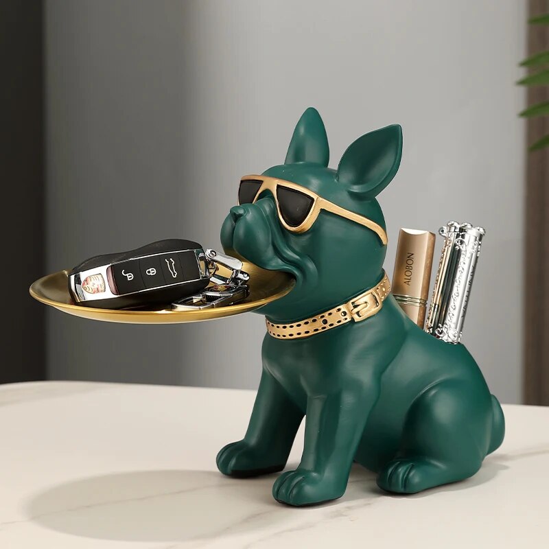 Fancy Bulldog Statue with Tray and Bin Living Room Desk Decoration Nordic Dog S image 12