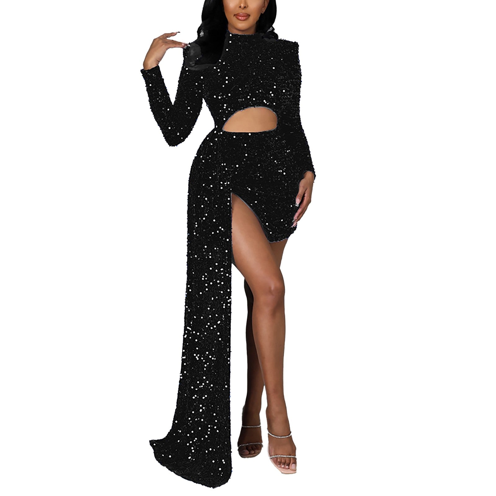 White/Red Hollow Out Sequins Long Dress Women Fashion Bodycon Lo