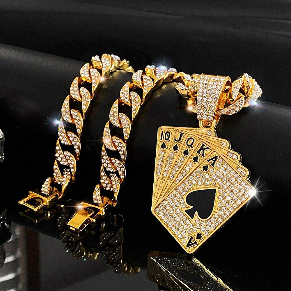 18K Gold Plated Hip-Hop Iced Out Spades Playing Card Necklace Men's Personalize image 6