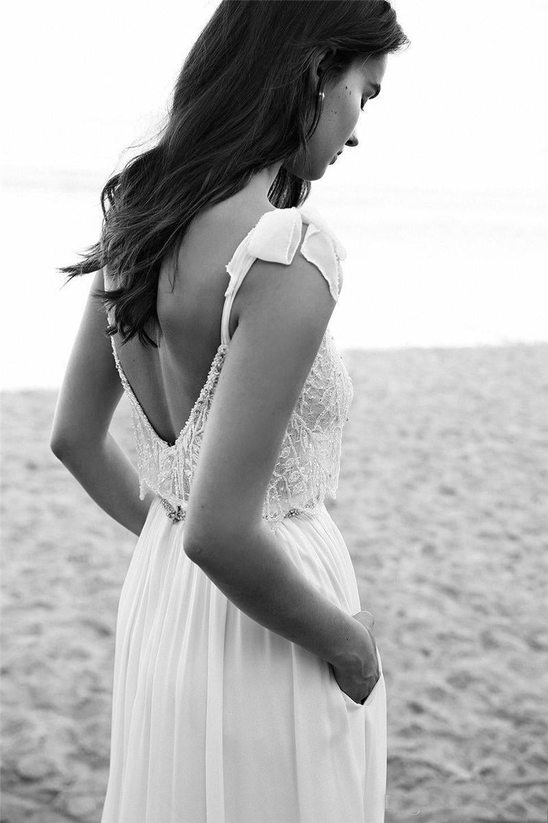 Smileven 2 Piece Lace Boho Wedding Dress 2020 Spaghetti Neck Beads Backless Bri image 2