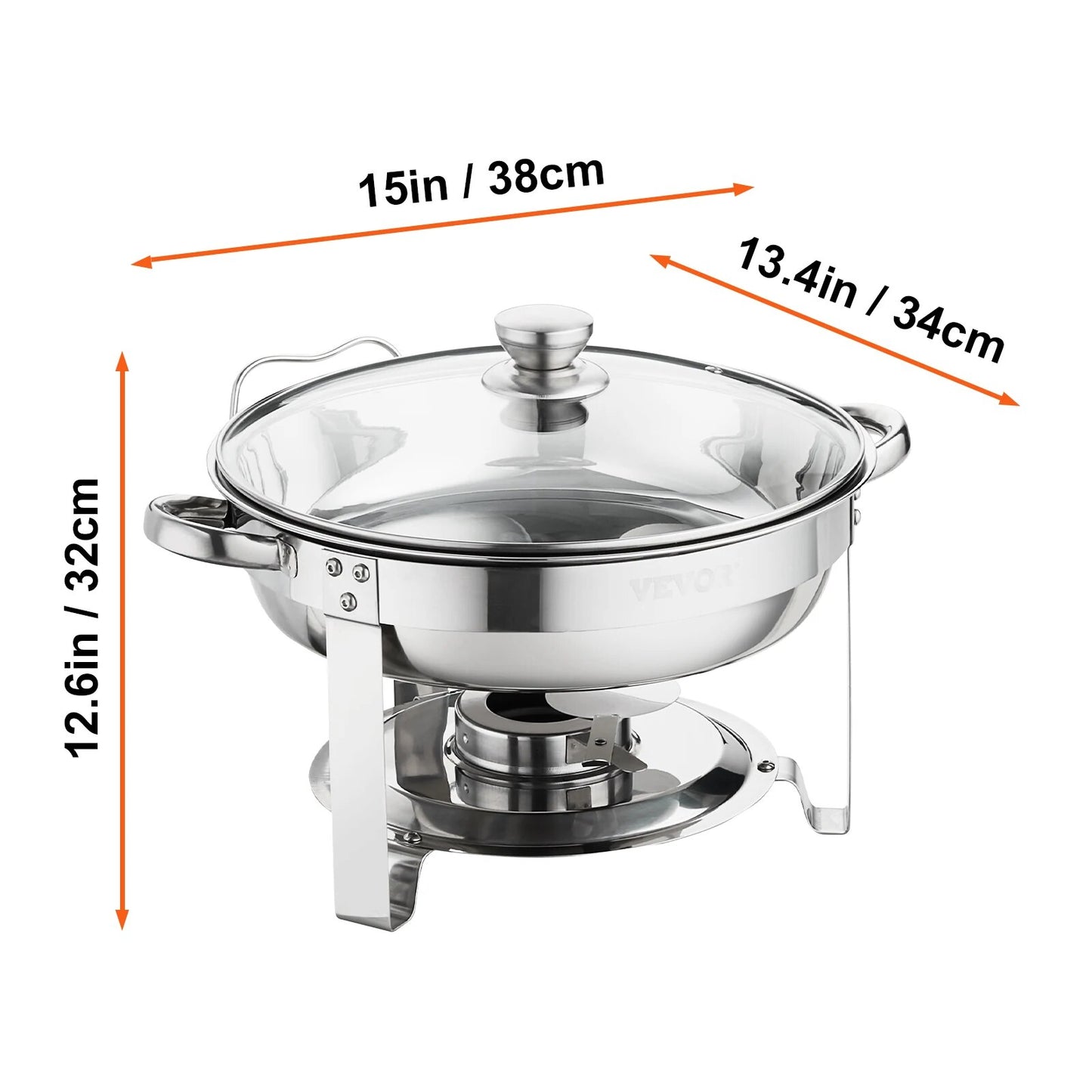 VEVOR 4QT 2-Pack Round Chafing Dish Set Stainless Steel Buffet Chafer with Full image 2