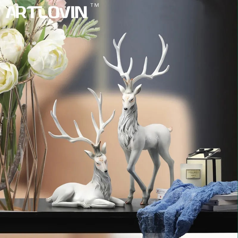 High End Deer Statue Reindeer Figurines Resin ELK Sculpture For Living Room Lux image 1