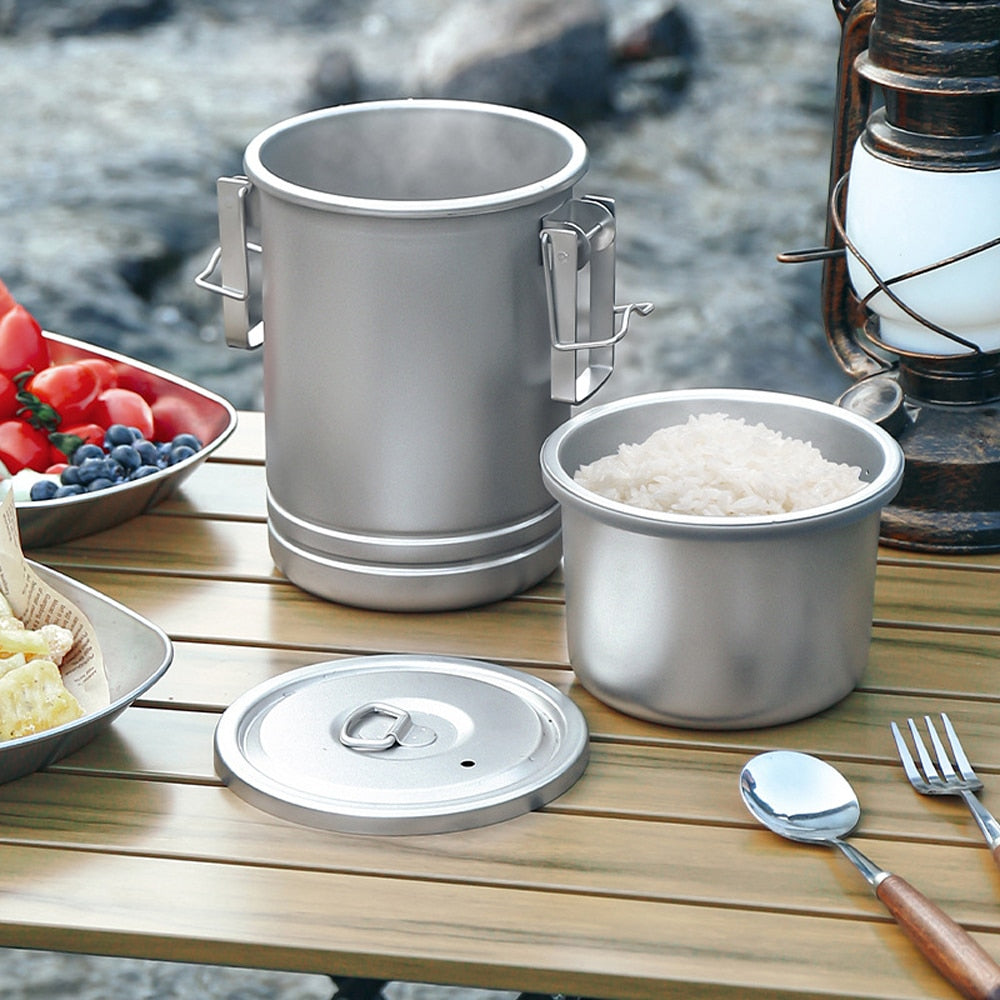 Camping Hiking Rice Cooker Outdoor Portable Picnic Cookware Stainless Steel Pot image 1