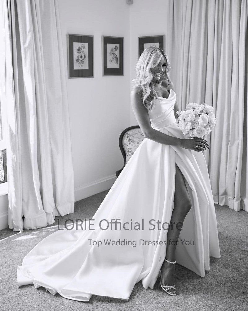LORIE Satin Wedding Dresses Strapless  A-Line Bridal Gowns Princess Custom Made image 2