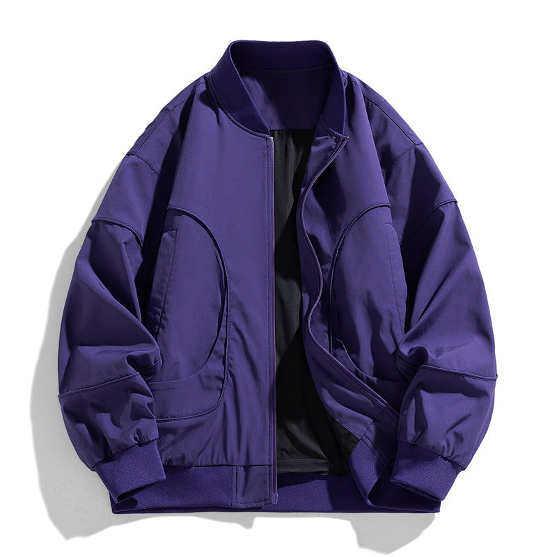 V-Neck Baseball Jacket Oversize Men's Windbreaker Aviator Coat Fashion Patchwor image 2