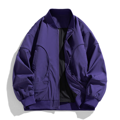 V-Neck Baseball Jacket Oversize Men Windbreaker Aviator Coat Fashion Patchwor image 2