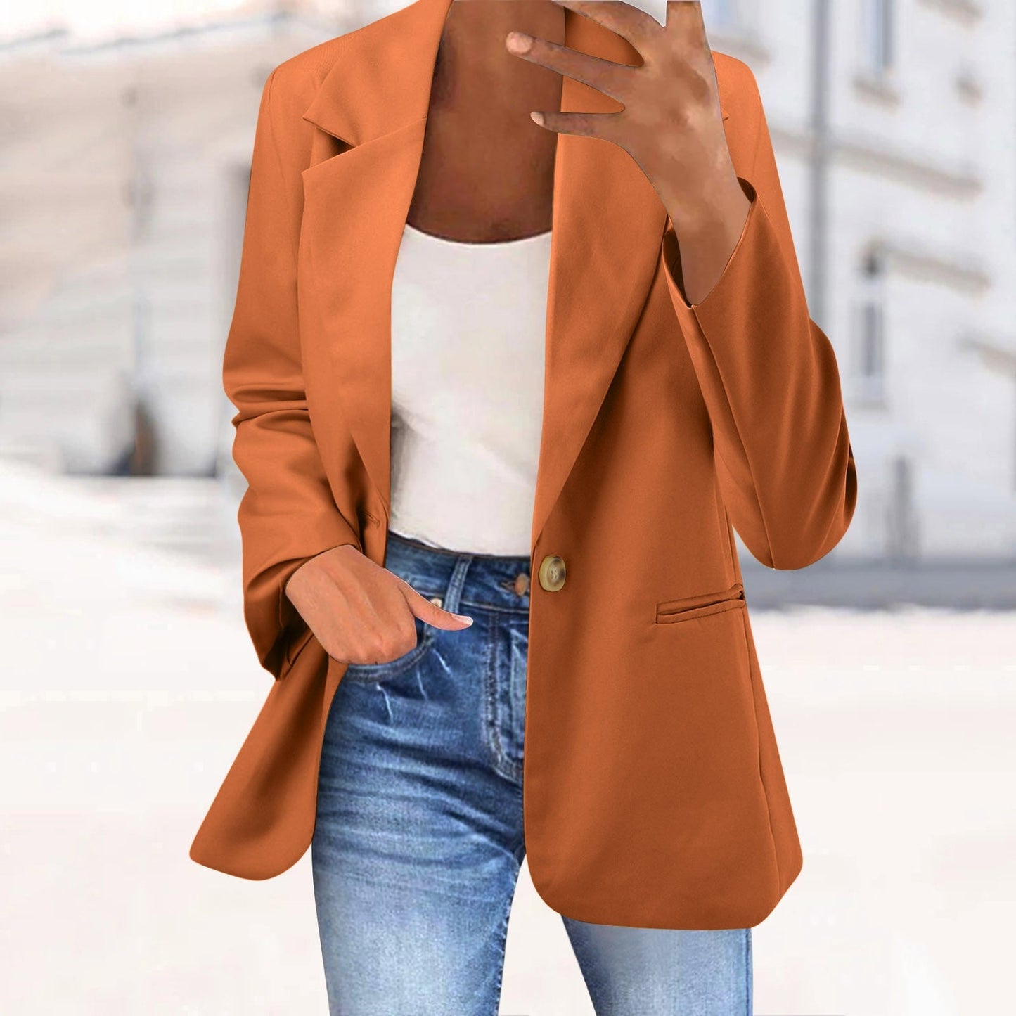 Office Business Women'suit Jacket  Solid Long Sleeve Lapel One Button