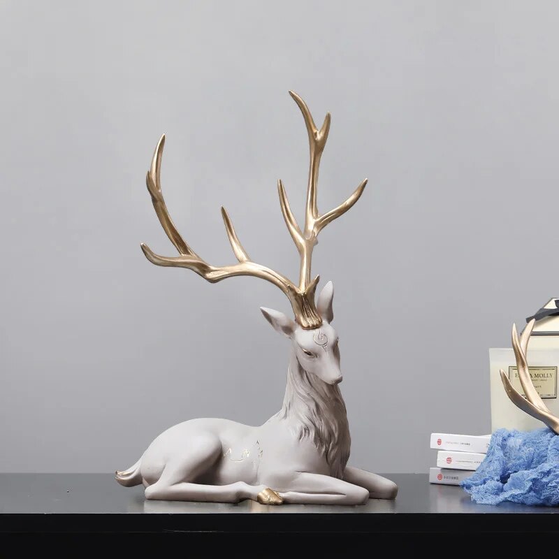 High End Deer Statue Reindeer Figurines Resin ELK Sculpture For Living Room Lux image 3