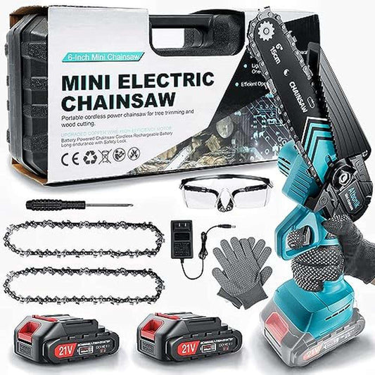 Portable 6-" Cordless Electric Chainsaw Kit With 2 Batteries And Safety Lock