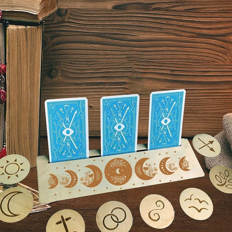 2Pcs Wooden Card Holder Stand Rectangle Moon Shape Altar Display Wood Board for image 10