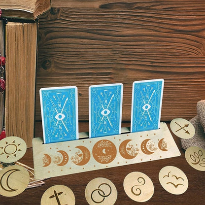 2Pcs Wooden Card Holder Stand Rectangle Moon Shape Altar Display Wood Board for image 10