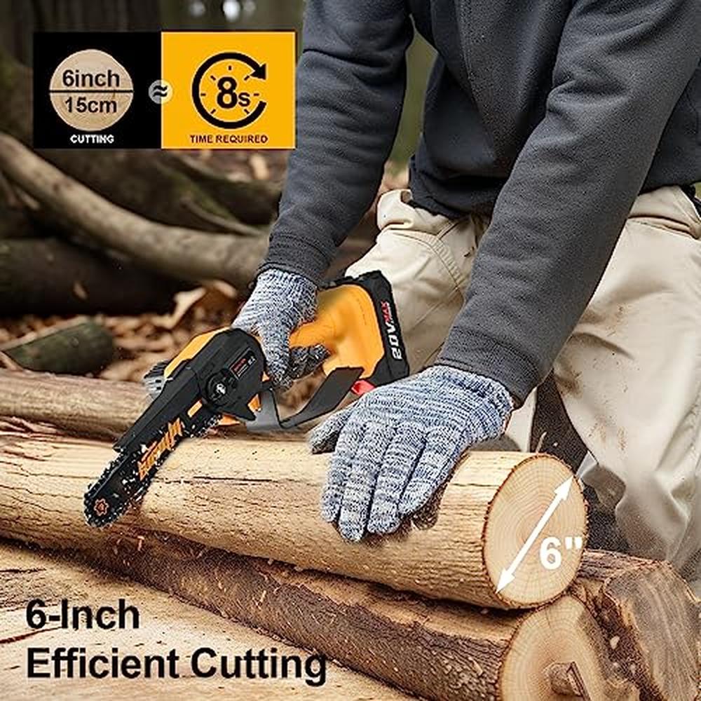 Portable Mini Electric Chainsaw 6-" with 2 Battery Pack Cordless Handheld Wo image 4