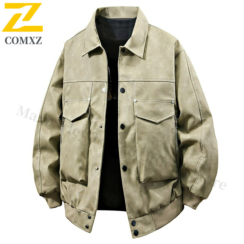 COMXZ Men PU Leather Jacket Brand Luxury Outdoor Cycling Leather Coat High Fash image 1