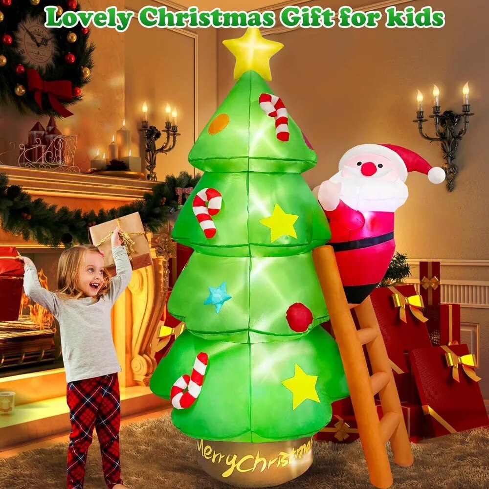 7 FT Inflatable Christmas Tree with Santa Claus Outdoor Decorations, Blow Up Ya image 7