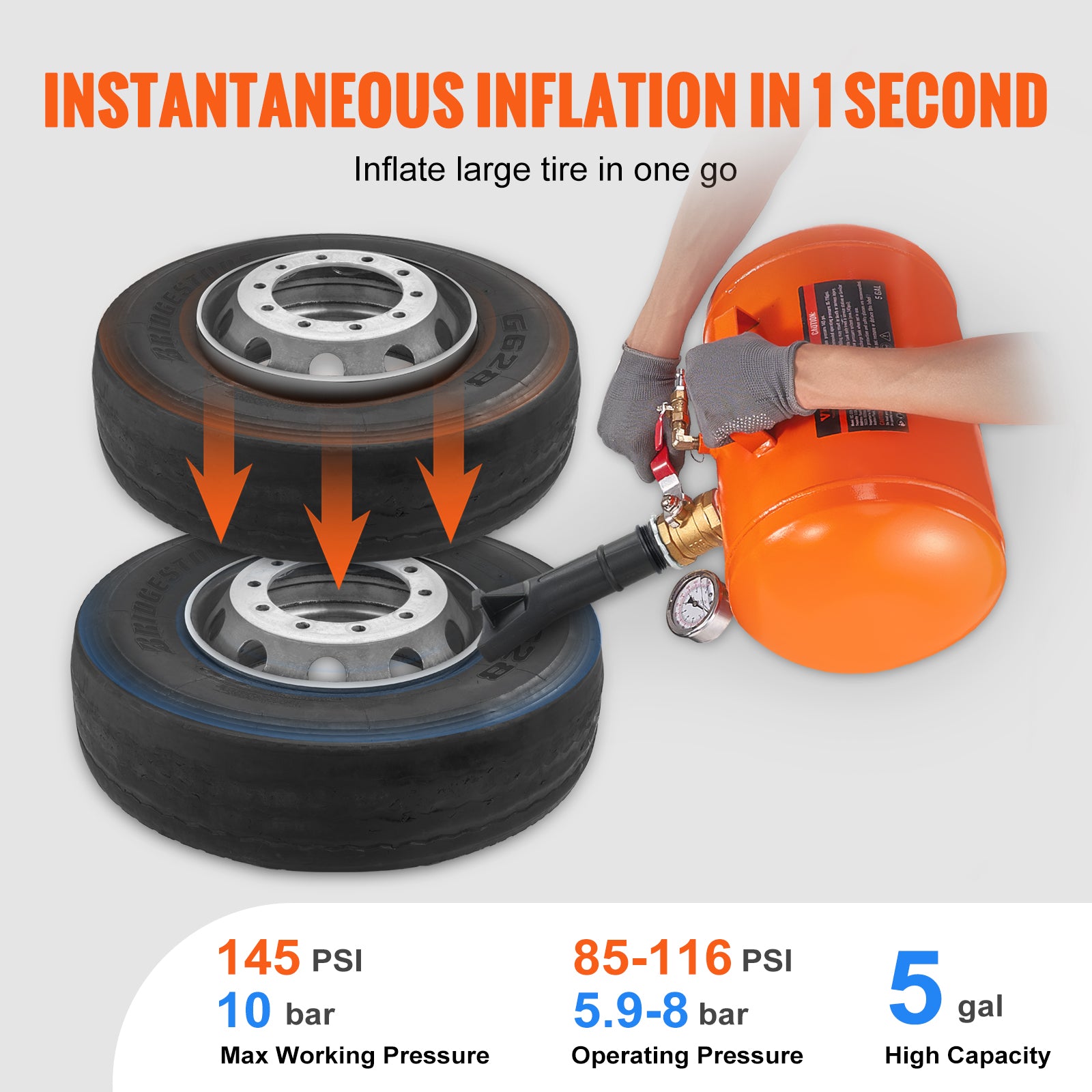 VEVOR Tire Bead Seater 5 Gal/19L Air Tire Bead Blaster 145 PSI Seating Tool Inf image 2