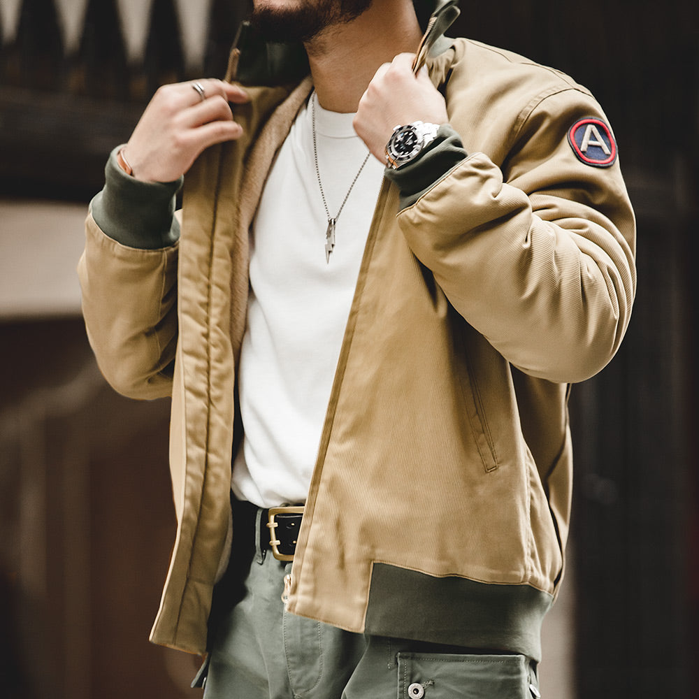 Maden Men's Brown Flight Bomber Jackets Vintage Pilot Aviator Monocycle Jacket  image 4