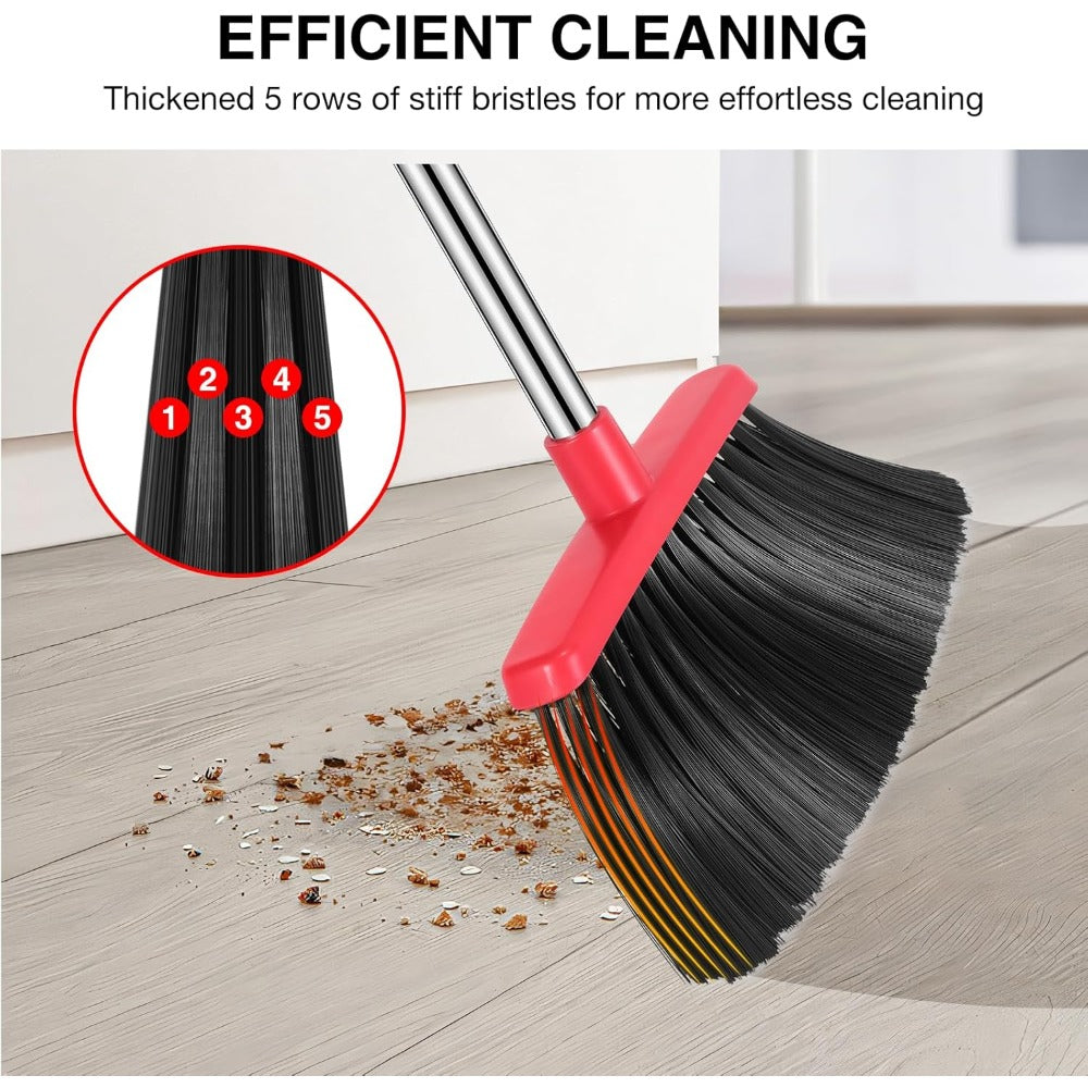 broom and dustpan set, 52-in long adjustable handle broom dustpan combo with du image 1