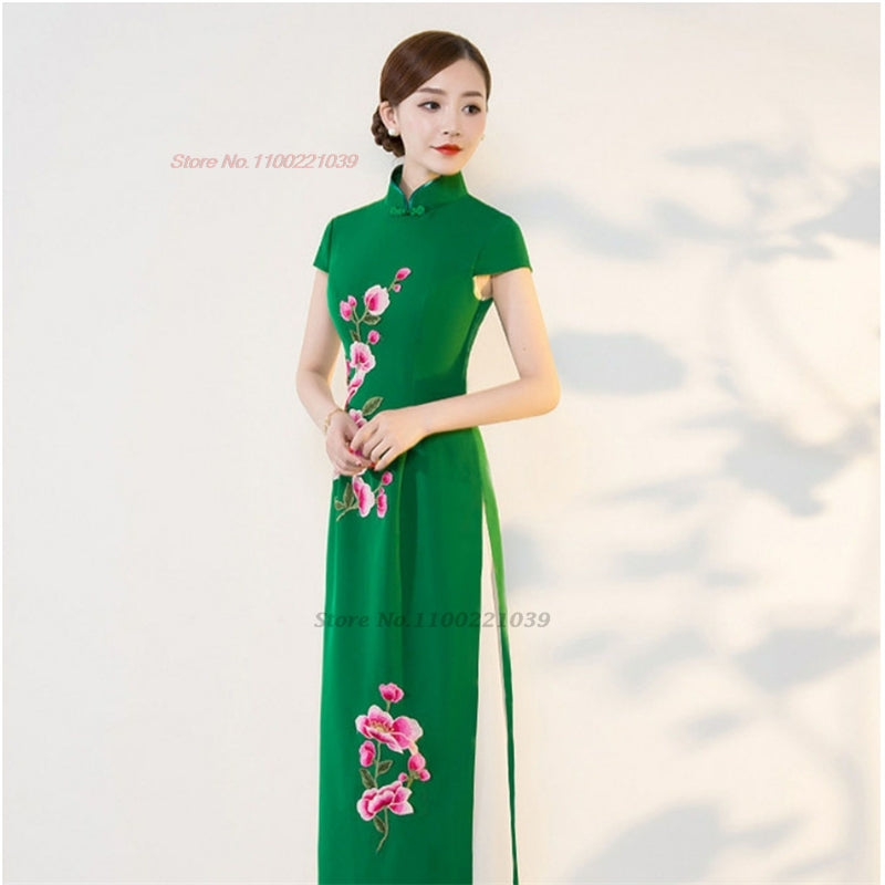 2024 vietnam aodai dress traditional chinese vintage qipao dress national flowe