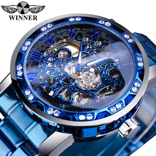 Winner Fashion Watches Classic Rhinestone Clock Roman Analog Male Skeleton Cloc image 0