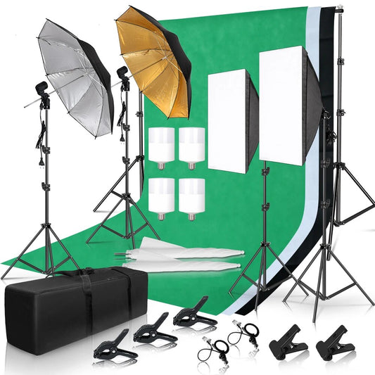Photography Photo Studio Softbox Lighting Kit With 2x3M Backdrop Frame 4 Pcs 2M