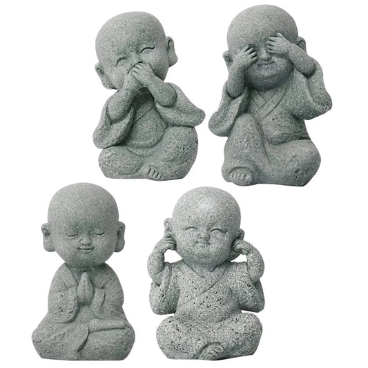 4 Pcs Miniature Baby Buddha Statue Ornament Zen Garden Monk Sculptures Sandston image 0