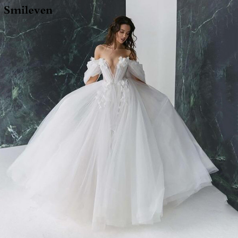 Smileven Princess Wedding Dress V Neck Ball Gown Puffy Tulle Bridal Dresses 202 image 1