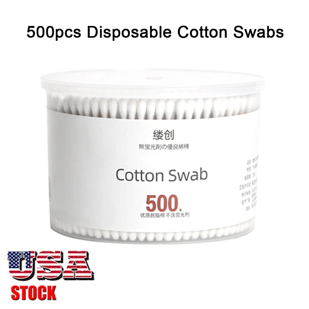 500Pcs Disposable Cotton Swabs Wooden Stick Bamboo Cotton Buds Ears Cleaning Ma