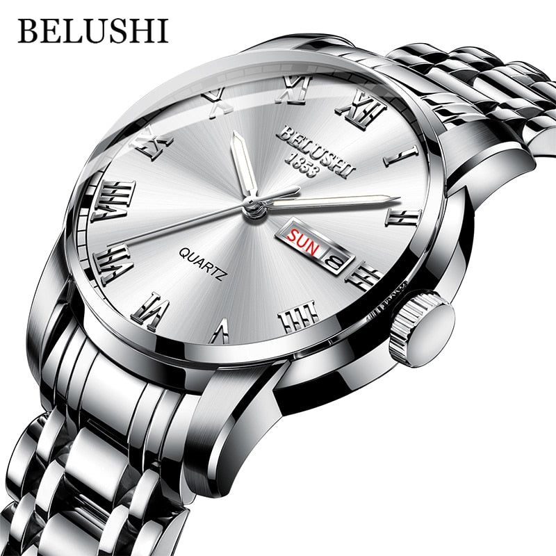 BELUSHI Men Watch Stainless Steel Top Quailty Luxury Push Button Hidden Clasp W image 5