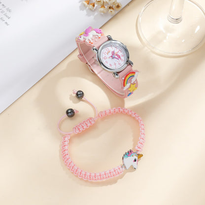 Kids Pink Cute Childrens Wristwatch Cartoon Pattern Quartz Watch Set For Girls  image 1