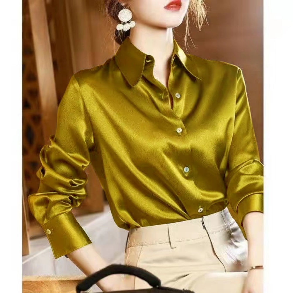 2024 Summer Trend Fashion Women's Casual Elegant Satin Long Sleeved Shirt Offic image 1