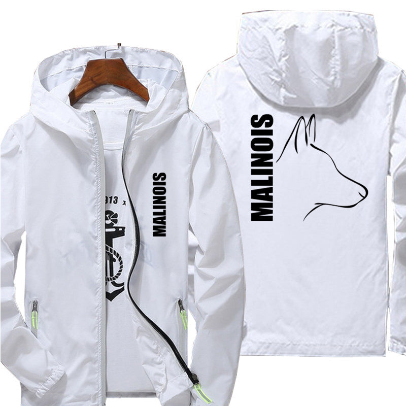 Casual Dog Belgian Malinois Windbreaker Thin Sunscreen Hooded Coat Men'Sports