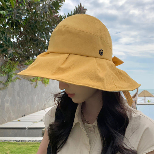Sunscreen Hat With Bow, Large Brim For Covering The Face To Prevent Ultraviolet image 0