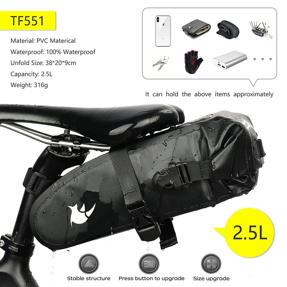 Rhinowalk Bike Saddle Bag Waterproof 5L-13L Large Capacity Foldable Tail Rear B image 7