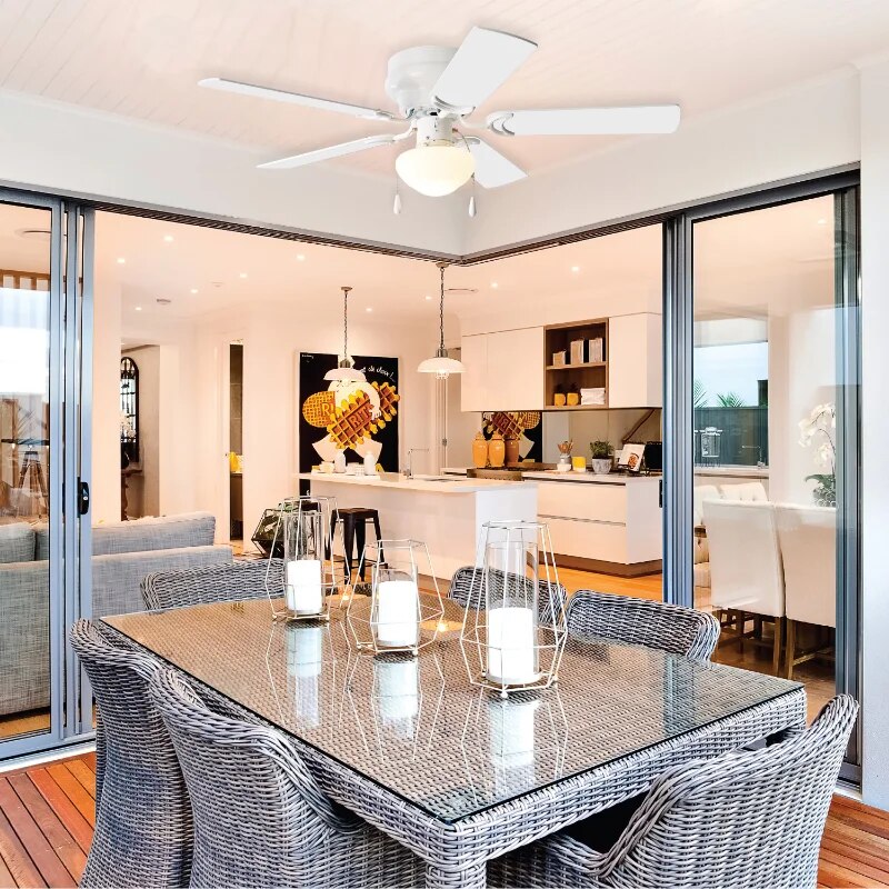 Mainstays 52 " Hugger Indoor Ceiling Fan with Light Kit, White, 5 Blades, Re image 0