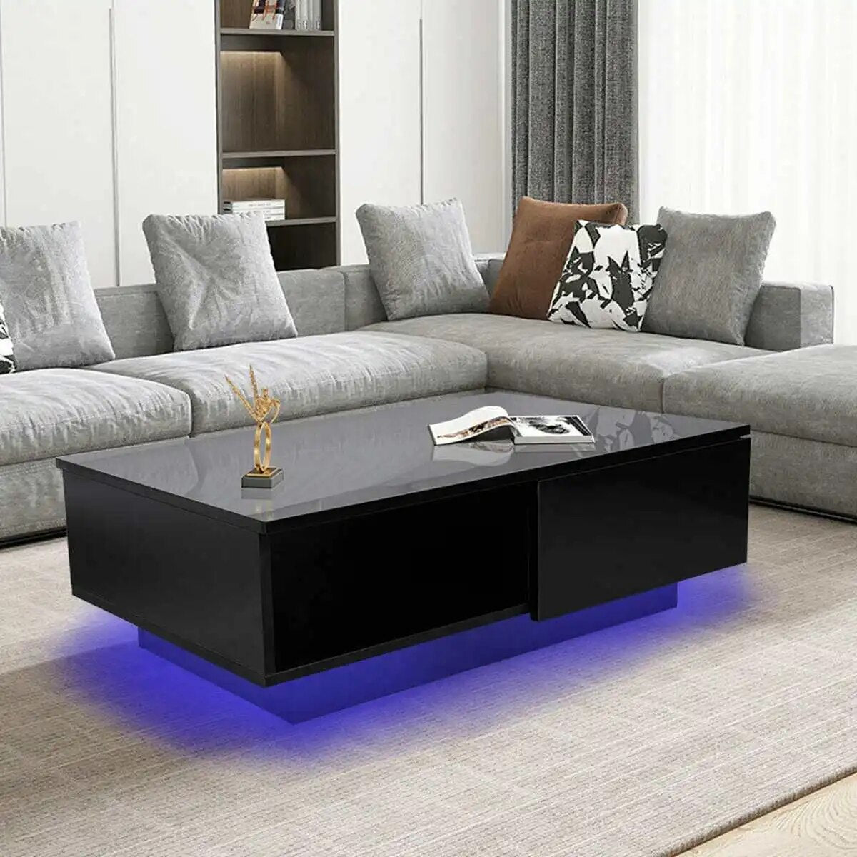 High Gloss Coffee Tables RGB LED End Table Nordic Modern Side Table Living Room image 5