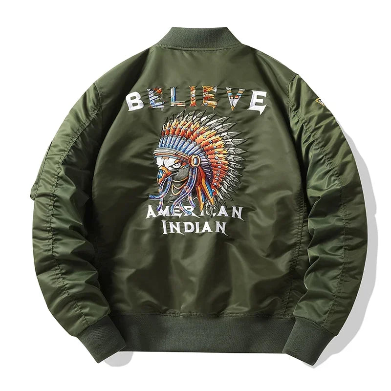 Air Force Ma1 Pilot Jacket Men's Colorful Indians Embroidered Baseball Uniform C image 3