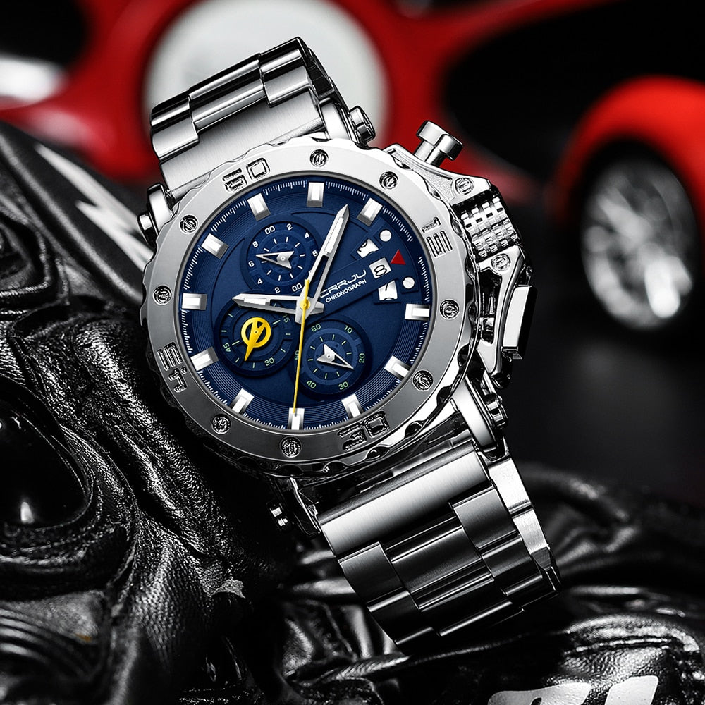 CRRJU Watch for Men Top Brand Luxury Big Dial Stainless Steel Waterproof Chrono image 3