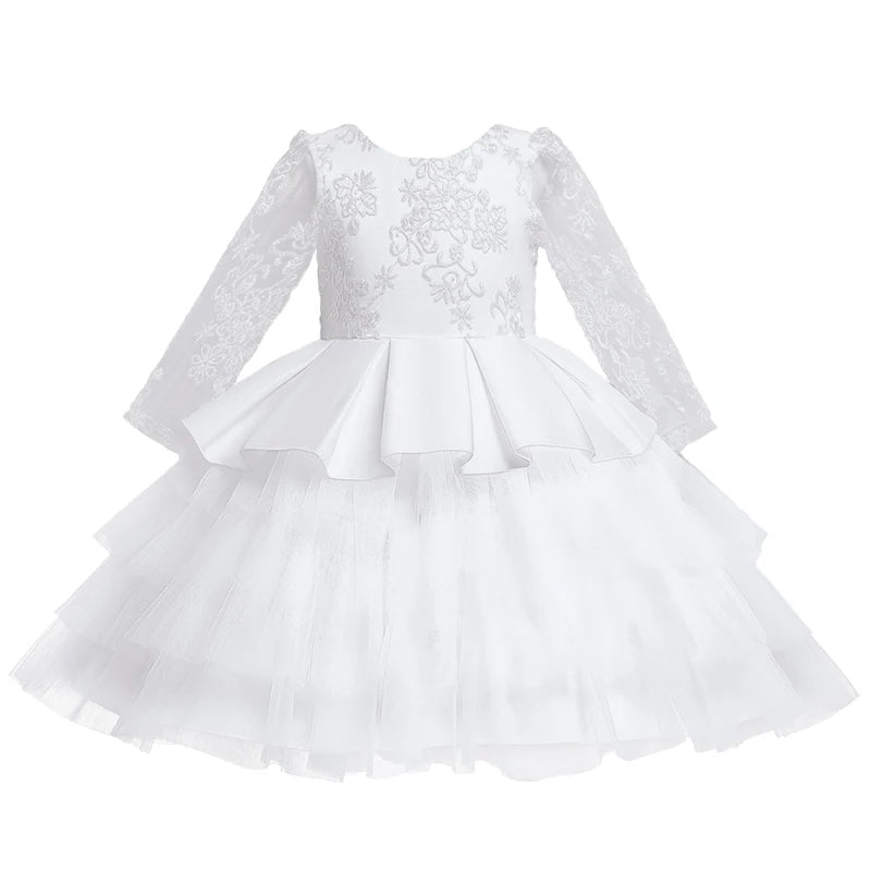 Baby Girls White Baptism Dress with Flower Embroidery - Suitable for Birthday, W image 3