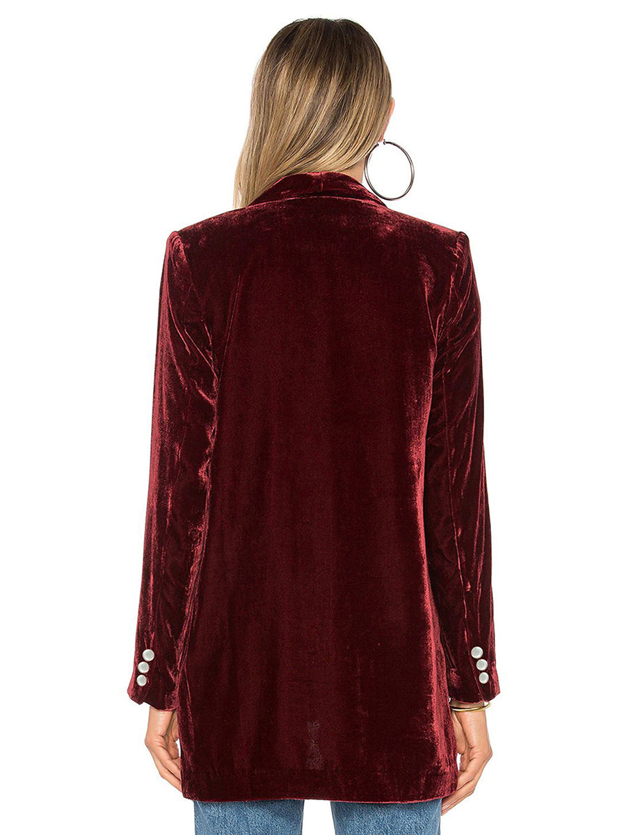 Women Casual Pleuche Blazer Adults Open Front Solid Color Long Sleeve Lapel Sui image 3