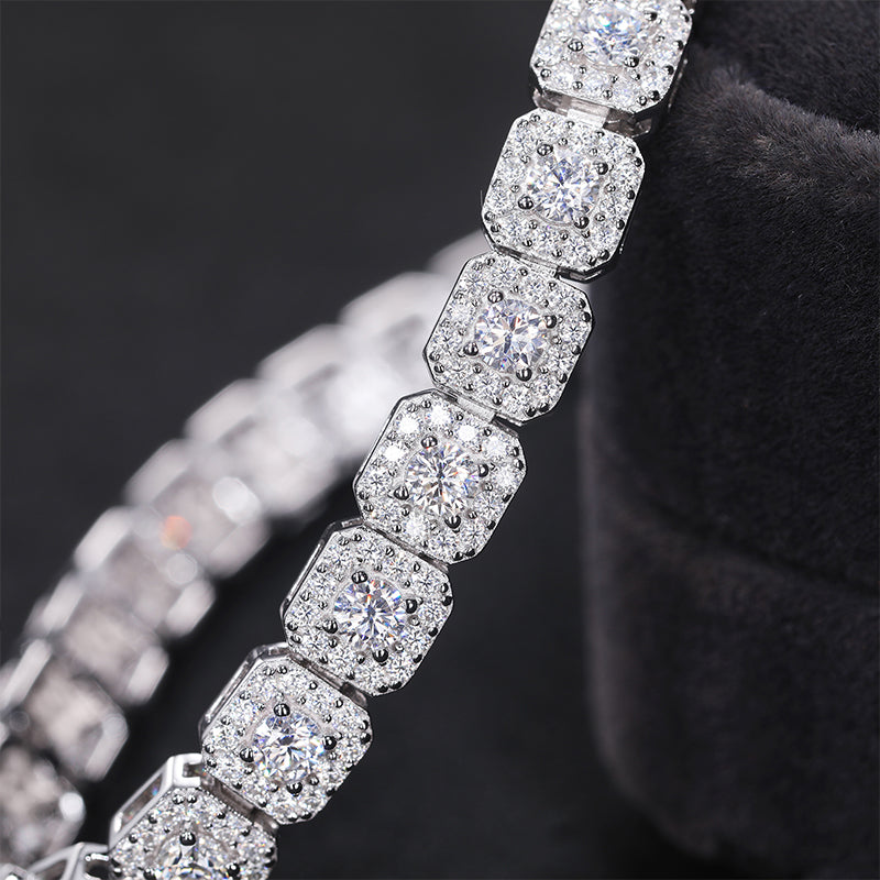 Iced Out Moissanite Halo Tennis Bracelet for Women Men S925 Sterling Silver 18k image 3