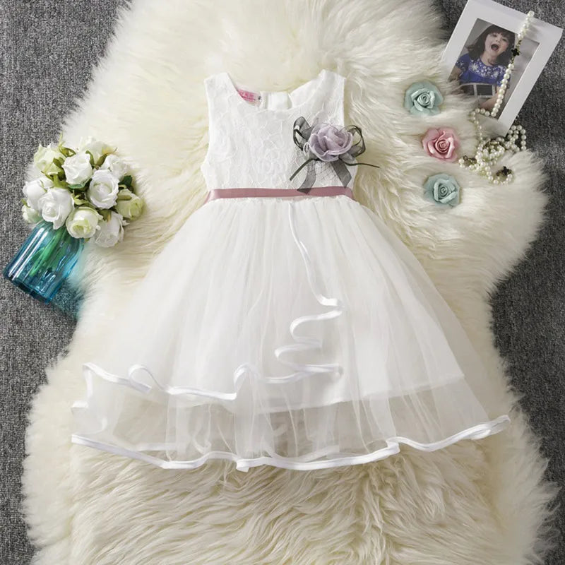 Autumn White Flower Baby Girls Princess Dress Weddings Birthday Party Tulle Ves image 2