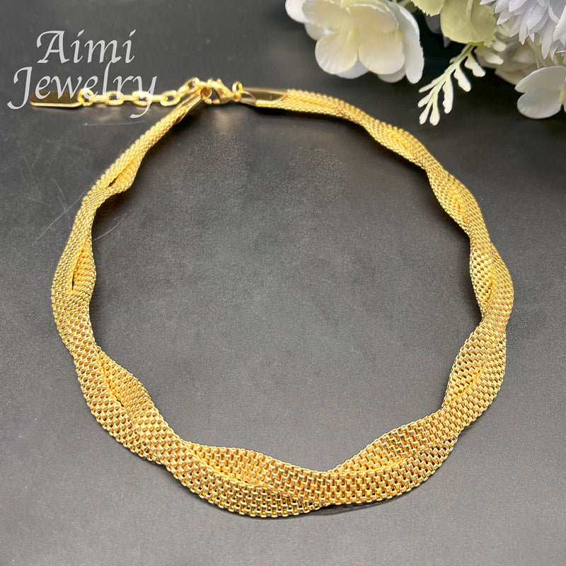 Simple 18K Gold Plated Jewelry Set for Women Golden Choker Necklace Drop Earrin image 3