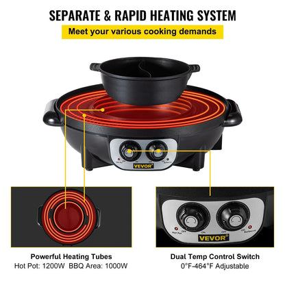 VEVOR 2 in 1 Electric  Pot BBQ Grill 2200W Multifunction Portable Home Non-S image 3