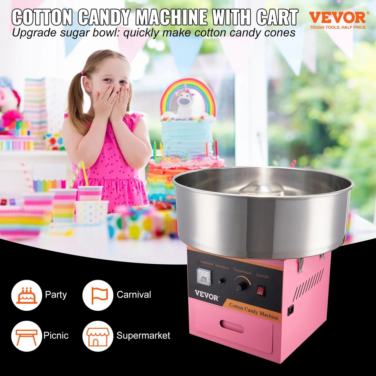 VEVOR Electric Cotton Candy Machine Commercial Floss Maker with Stainless Steel image 9