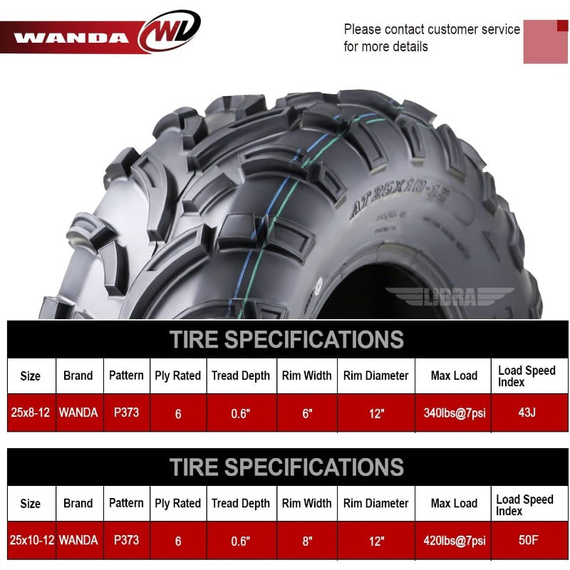 Set of 4 ATV/UTV Tires 25x8 12 Front & 25x10 12 Rear /6PR P373 10243/10244 US(O image 0