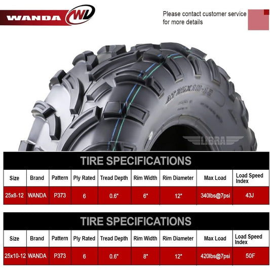 Set of 4 ATV/UTV Tires 25x8 12 Front & 25x10 12 Rear /6PR P373 10243/10244 US(O image 0