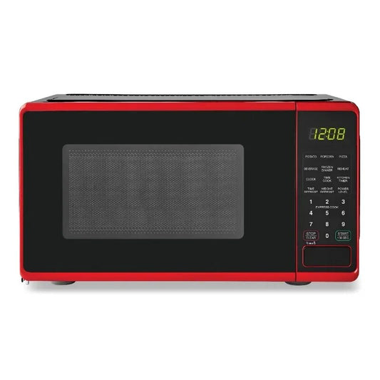 0.7 Cu ft Compact Countertop Microwave Oven, Black/ Red/ White image 0
