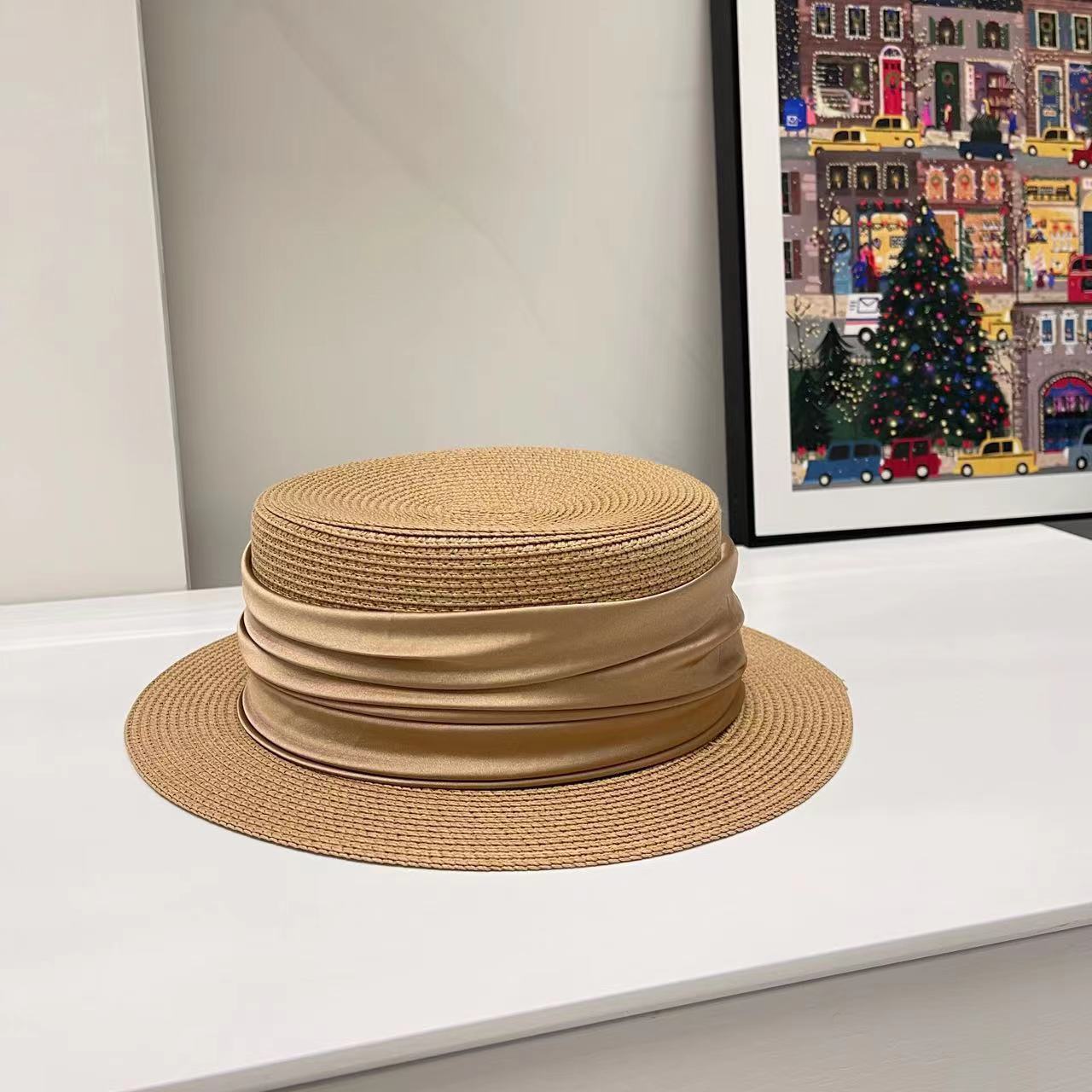 5cm brim summer straw hat for Women with sun shading and sun protection flat to image 9